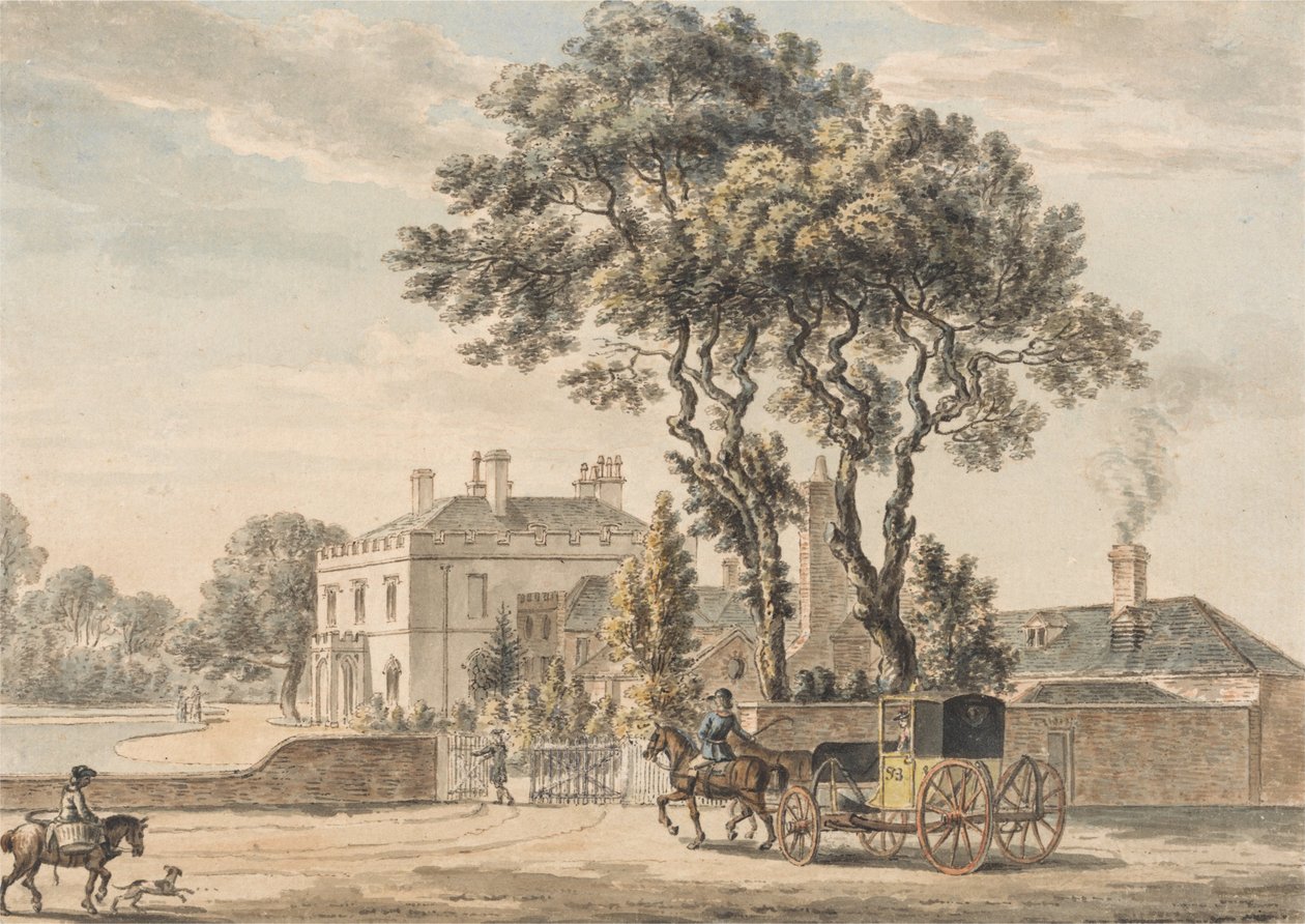 Nordeste, vista, de, senhor john elvils, casa, ligado, englefield verde, perto, egham, em, surrey de Paul Sandby