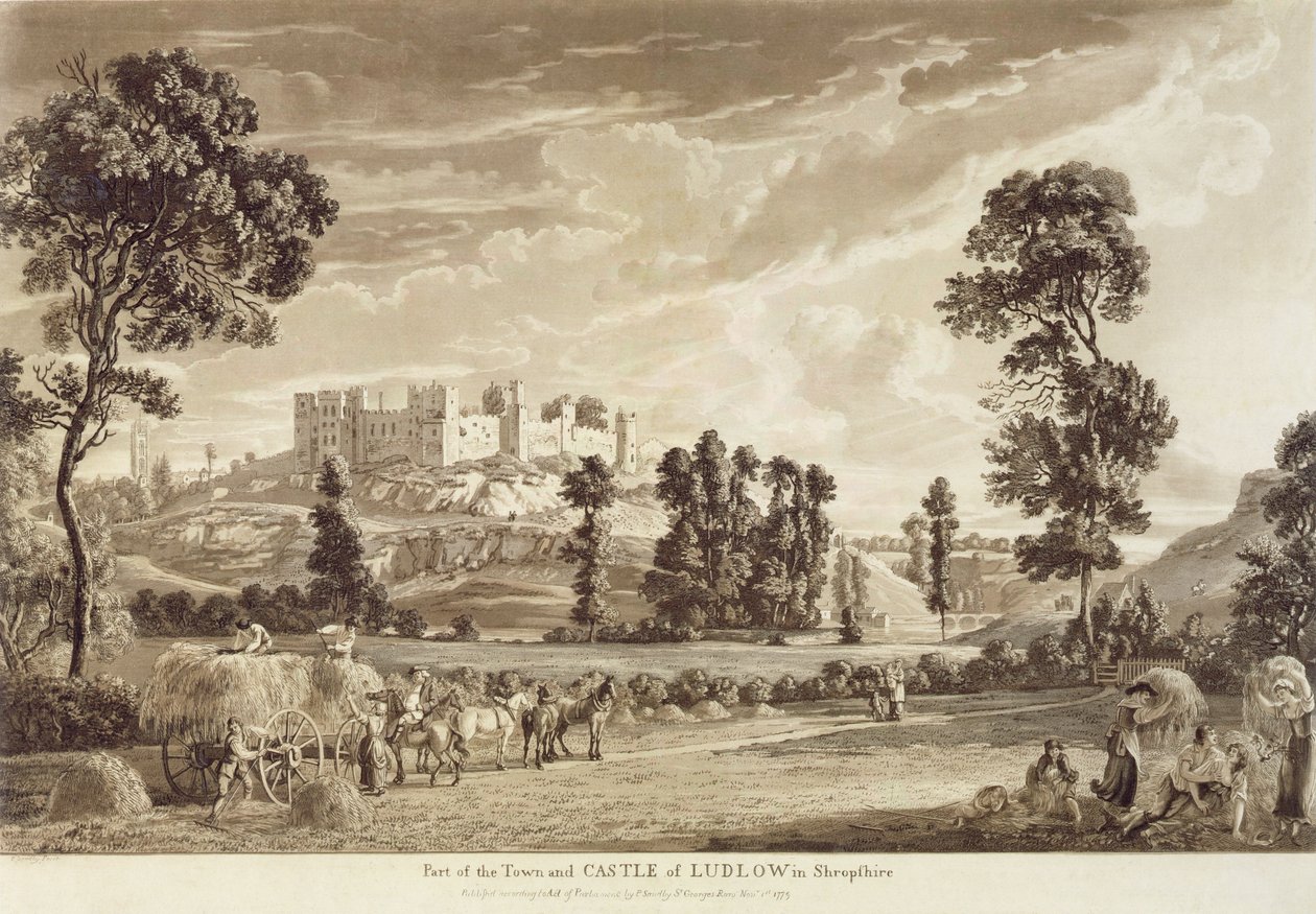 Parte da cidade e Castelo de Ludlow em Shropshire, gravado pelo artista, publicado por P. Sandby, 1779 (gravura aquatinta) de Paul Sandby