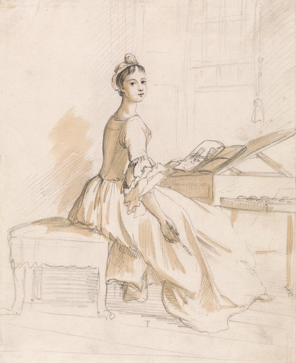 Retrato de uma senhora em uma mesa de desenho de Paul Sandby