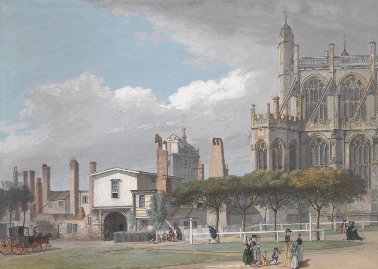 Capela de St. Georges, Windsor e a entrada para o claustro de homens cantando de Paul Sandby