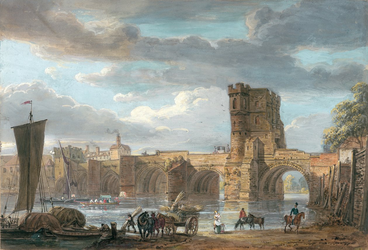 A, antigas, galês, ponte, shrewsbury de Paul Sandby