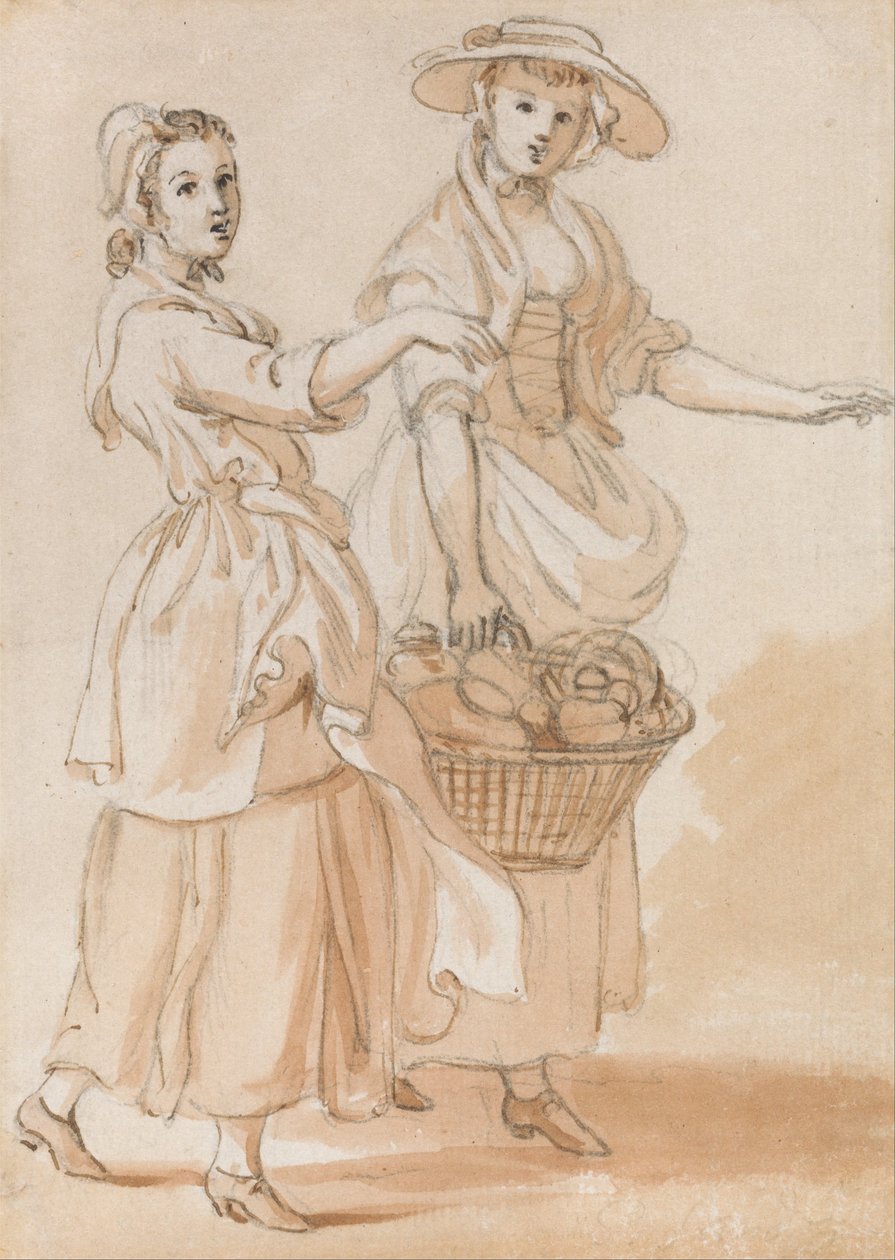 Duas meninas, carregar uma cesta de Paul Sandby
