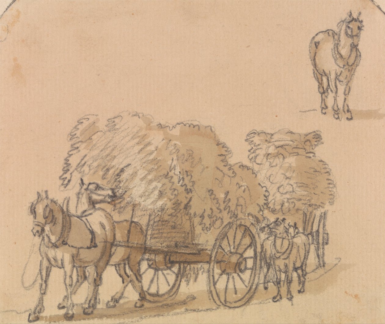 Dois carrinhos de feno carregados com cavalos de Paul Sandby