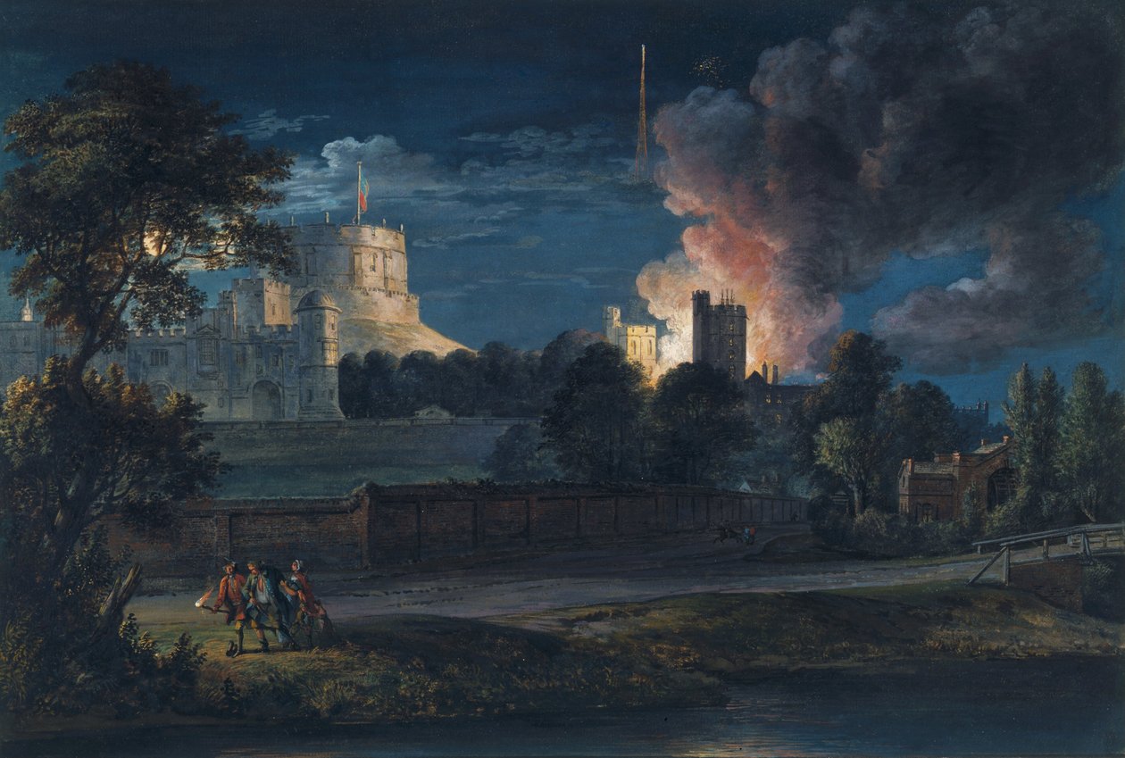 Castelo de Windsor de Datchet Lane em uma noite de alegria, 1768 de Paul Sandby
