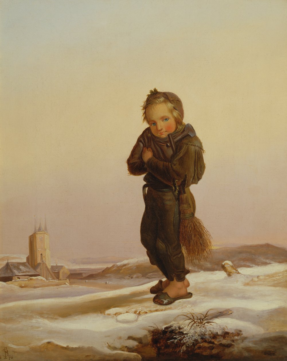 Criança chaminé varrer na neve, 1876 de Paul Seignac