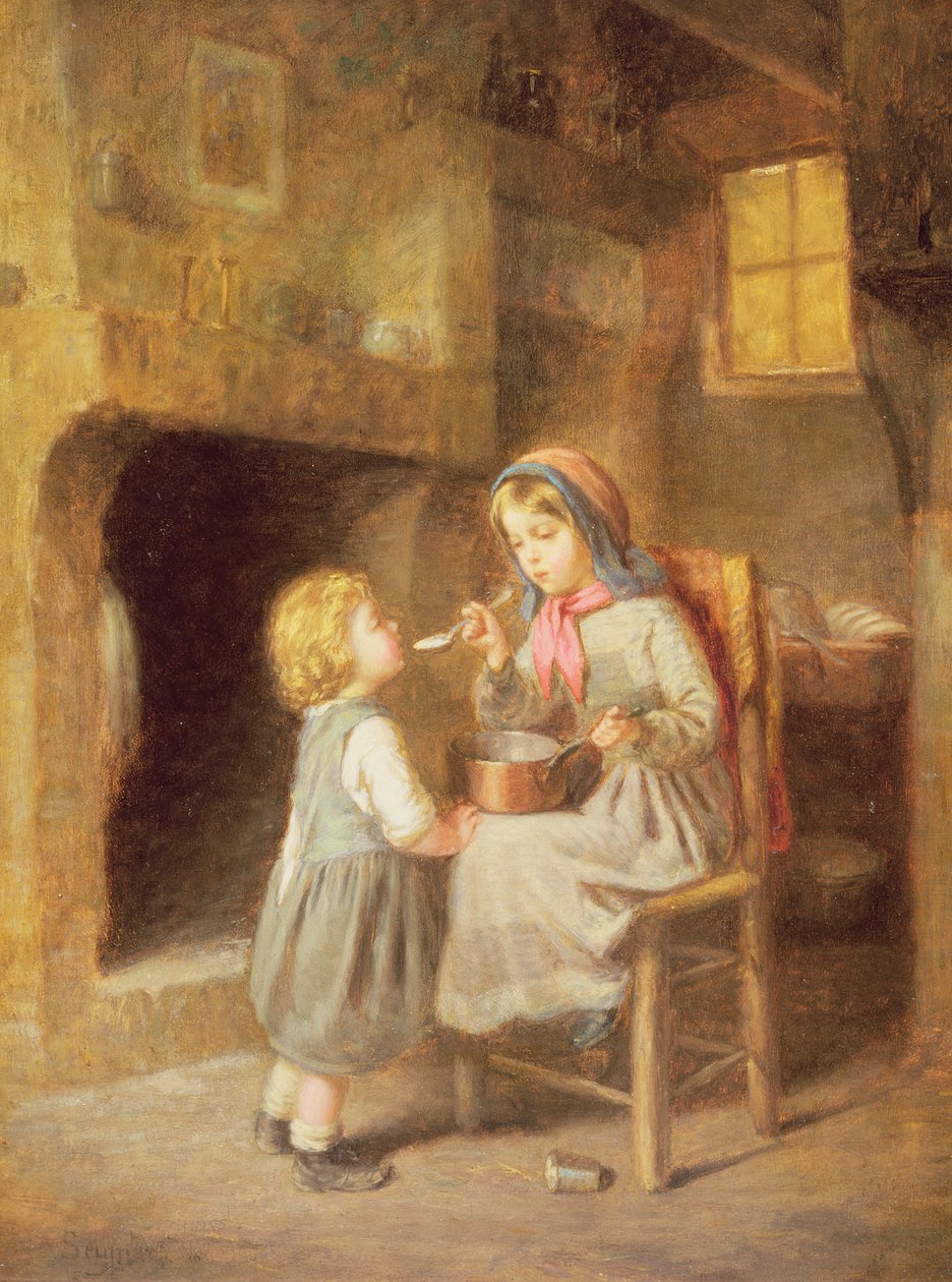 Menina jovem, alimentação, um, toddler de Paul Seignac