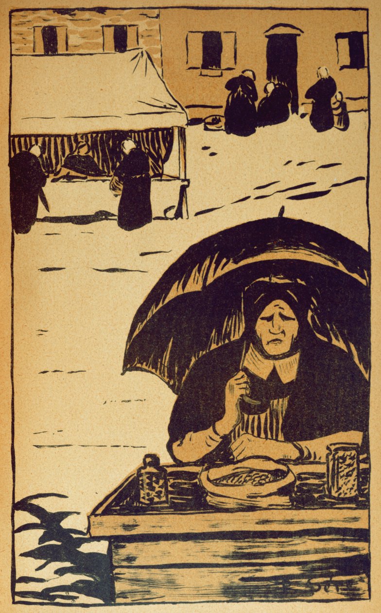 Quatro vendedores de temporadas na Bretanha, ilustração de &39;La Revue Blanche&39;, de maio de 1894 de Paul Sérusier