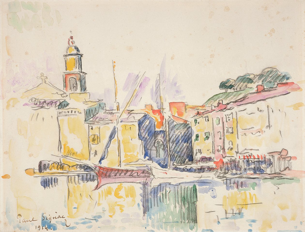 Porto francês de St. Tropez, 1914 (carvão e wc no papel) de Paul Signac
