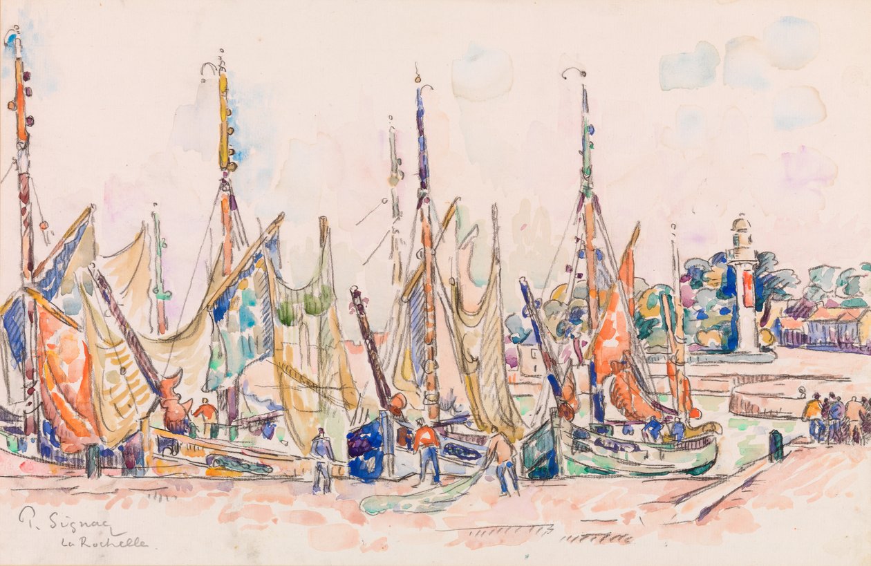 La Rochelle: Barcos (wc no papel) de Paul Signac