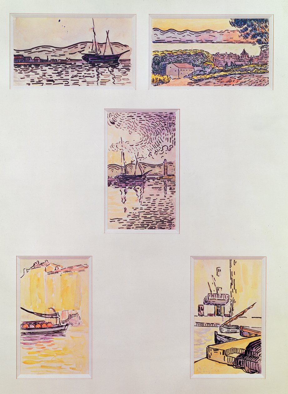 Saint Tropez (cinco aquarelas), c.1900 (aguarela sobre papel) de Paul Signac
