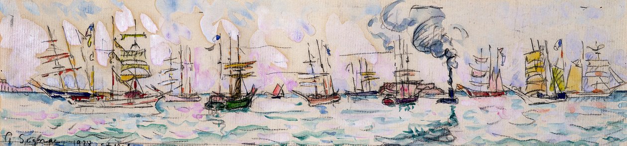 A partida dos arrastões de pesca para Terra Nova, 1928 de Paul Signac