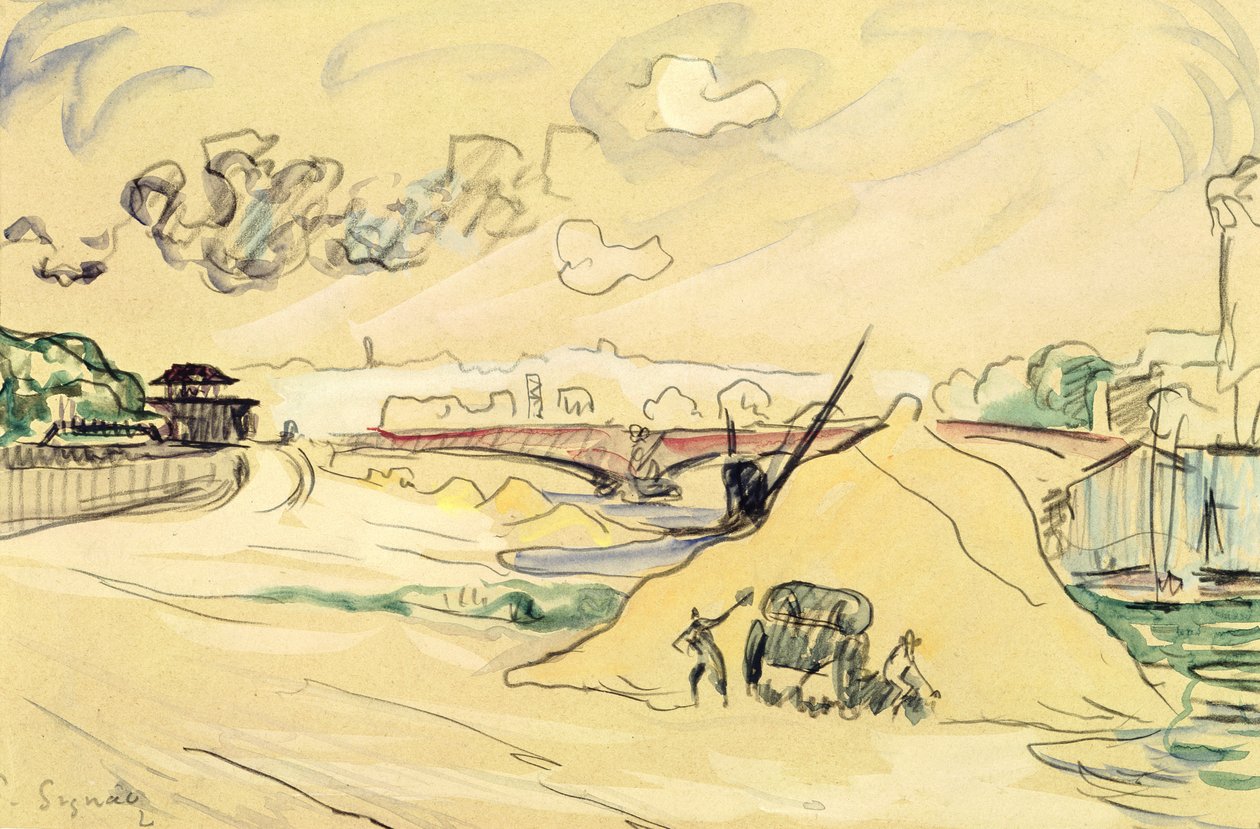 A pilha de areia, Bercy, 1905 (lápis e wc no papel) de Paul Signac