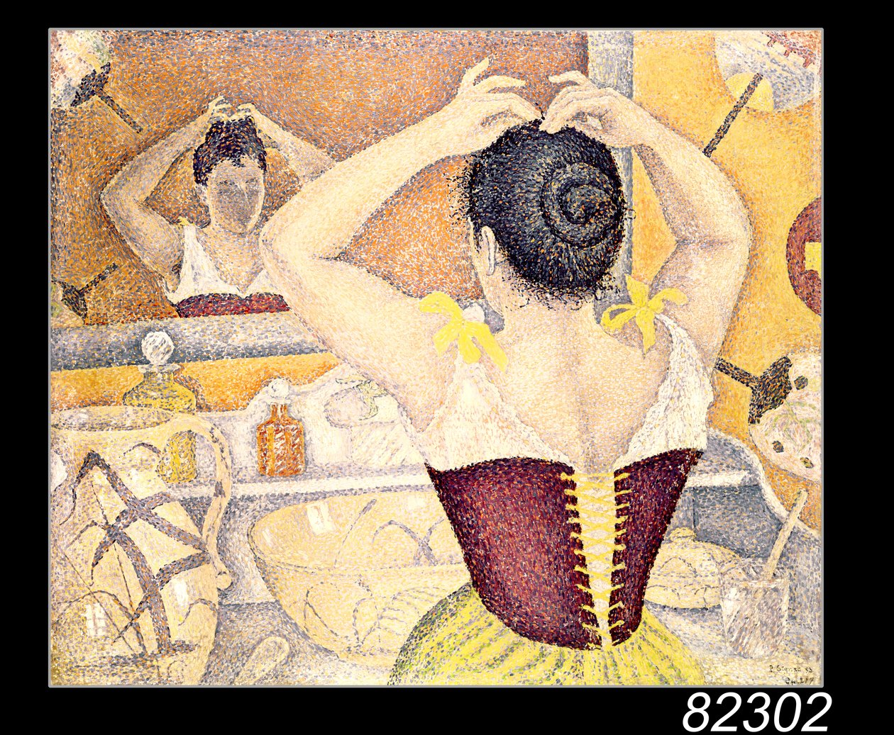 Mulher, dela, toilette, desgastar, roxo, espartilho, 1893 de Paul Signac