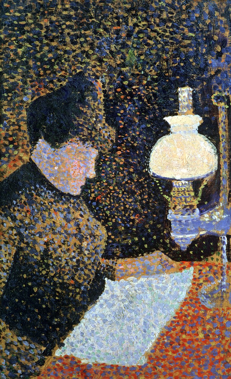 Mulher por uma lâmpada, 1890 (painel) de Paul Signac