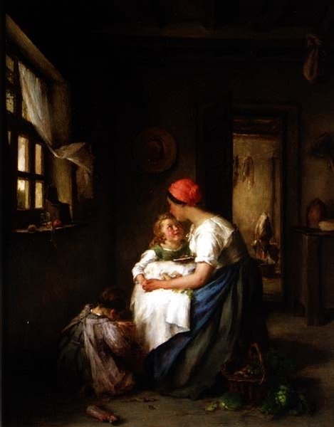 Cuidados maternais, 1864 (óleo) de Paul Soyer