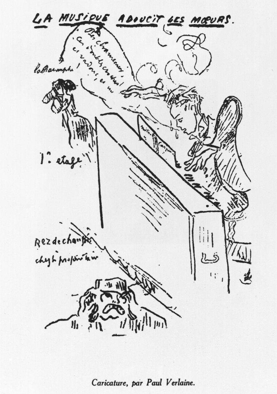 &39;Música suaviza maneiras&39;, Arthur Rimbaud (1854-91) tocando piano de Paul Verlaine