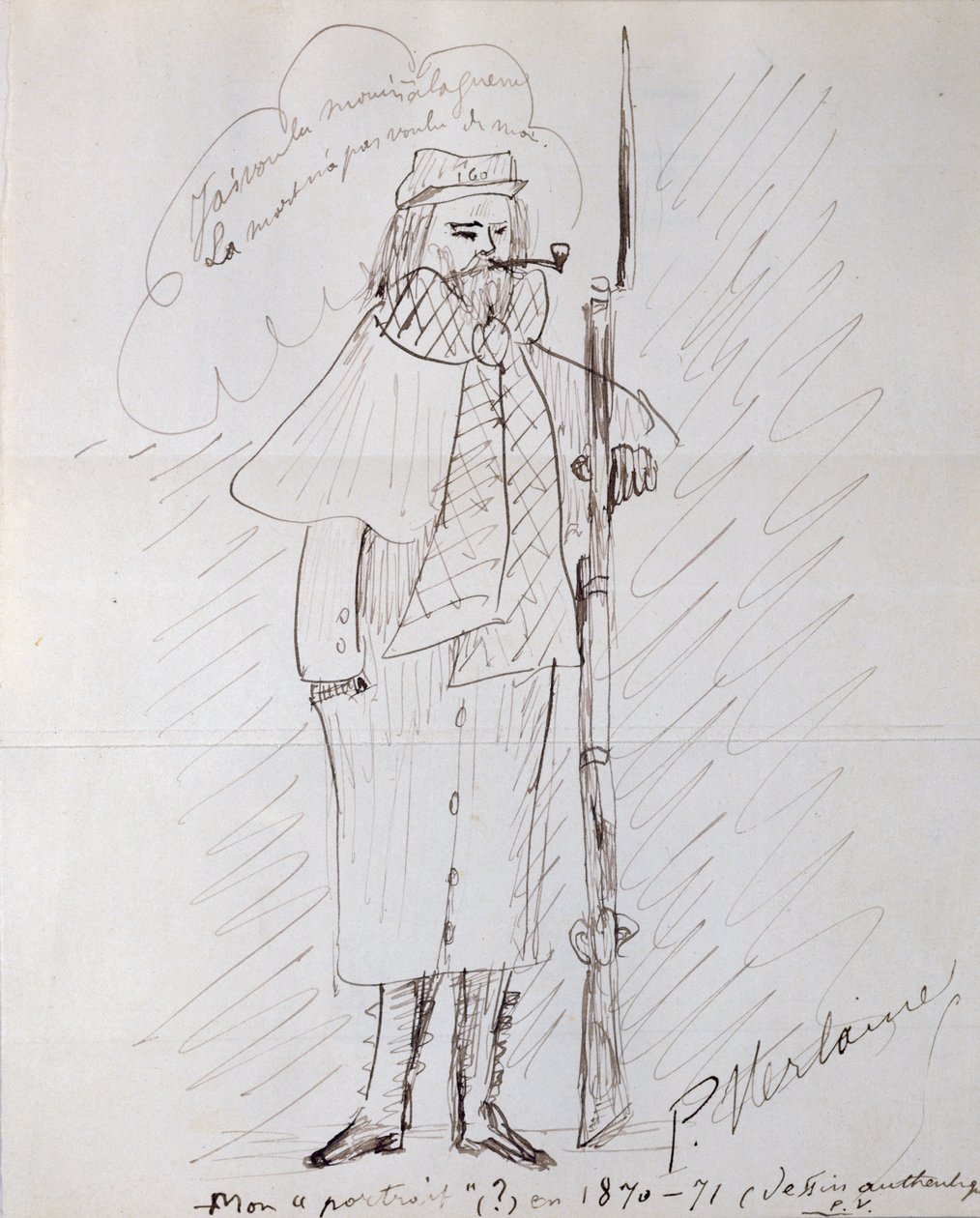 Auto-retrato como soldado, 1870-71 (caneta e tinta no papel) de Paul Verlaine