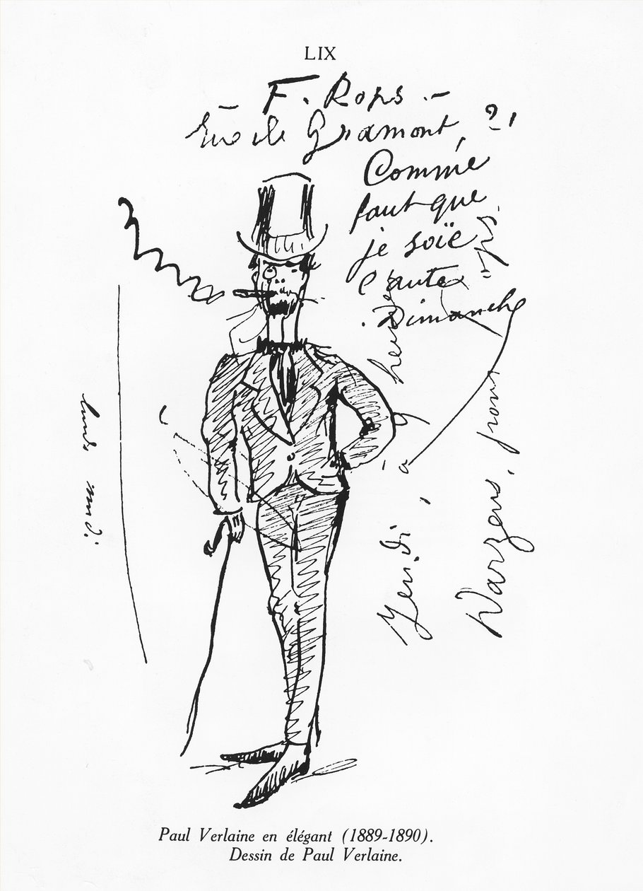 Auto-retrato de Paul Verlaine, elegante, 1889-90 de Paul Verlaine