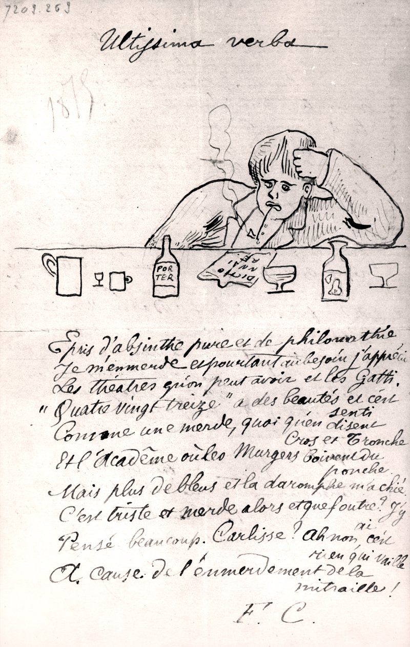 &39;Ultissima verba&39;, desenho de Arthur Rimbaud, 1875 de Paul Verlaine