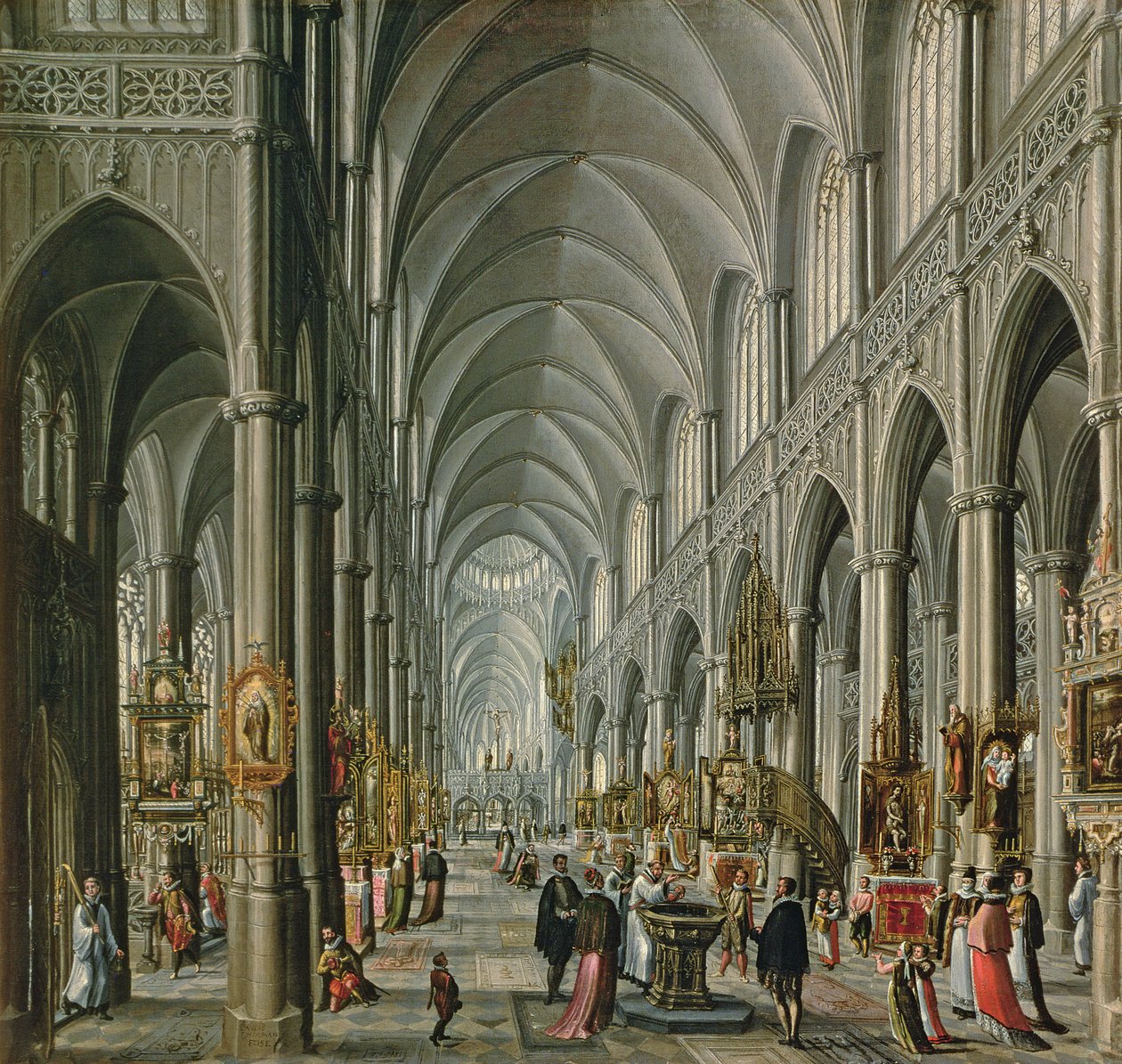 Interior de uma igreja gótica, 1596-97 de Paul Vredeman de Vries