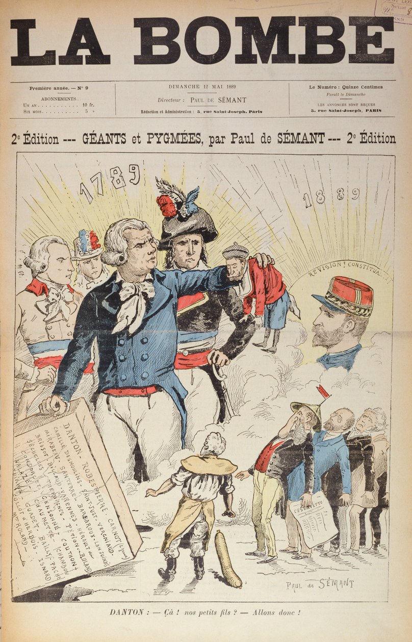 Os Gigantes da Revolução de 1789, antes dos Pigmeus da República de 1889, capa da revista "La Bombe", 12 de maio de 1889 de Paul de Semant