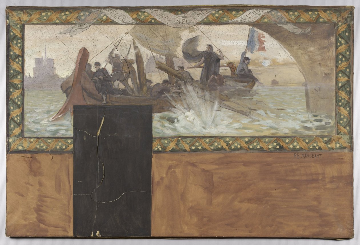 Esboço para o gabinete do prefeito do Hôtel de Ville de Paris: Fluctuat Nec Mergitur de Paul Emile Mangeant