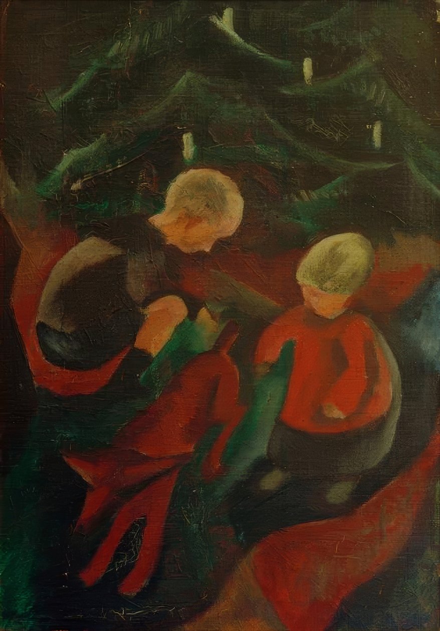 Dois filhos, sob a árvore de natal de Paul Adolf Seehaus