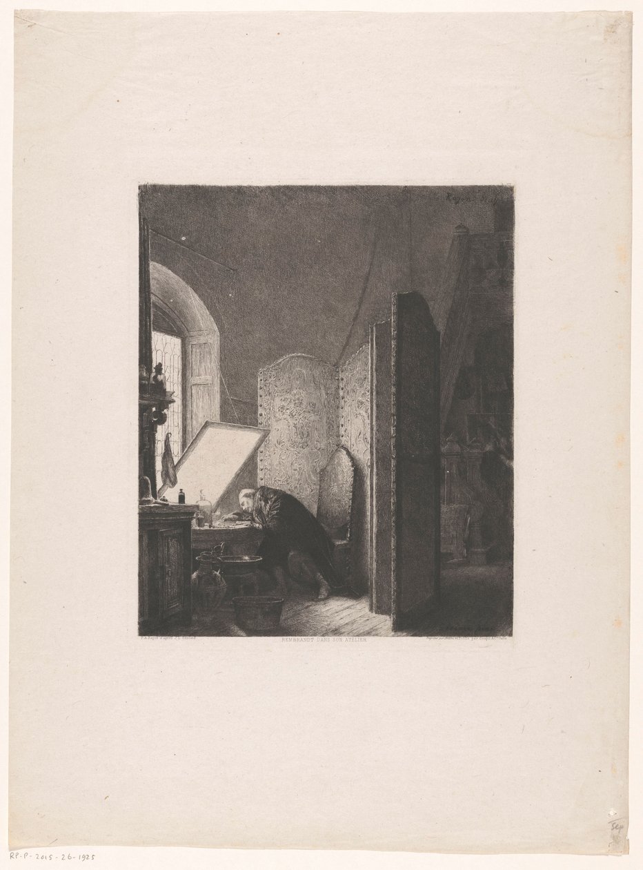 Rembrandt gravando em seu estúdio Estúdio do filho da dança de Rembrandt de Paul Adolphe Rajon