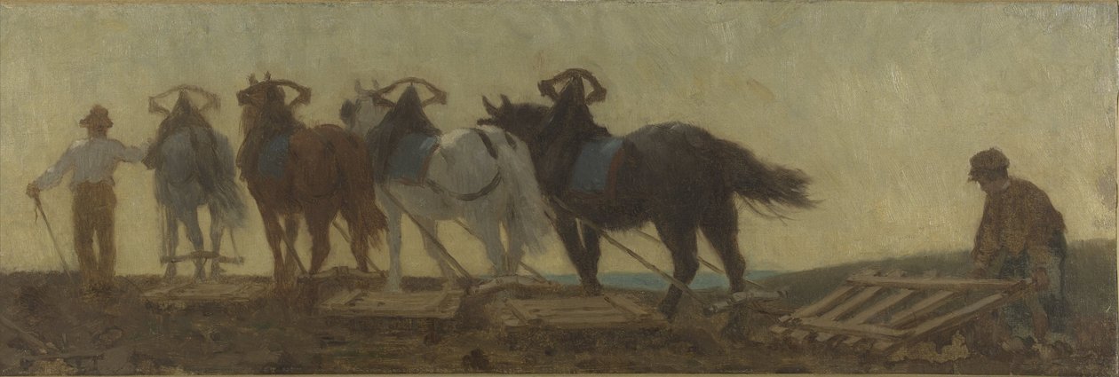 História do trigo: lavoura, sementeira, gradagem: esboço para a sala de desenho da escola da rue Dombasle de Paul Albert Baudouin