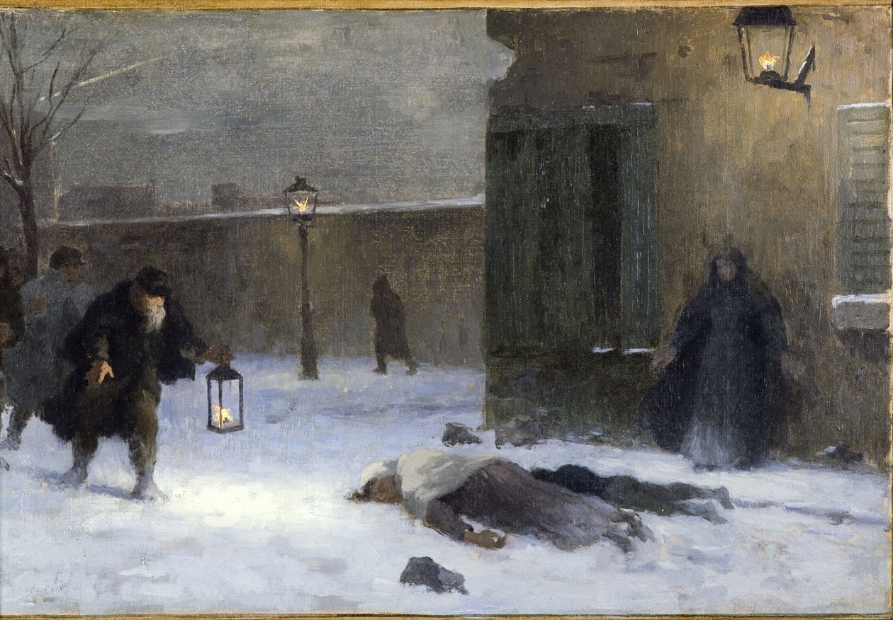 Esboço do gabinete do prefeito no Hôtel de Ville: A busca dos feridos durante o cerco de Paris em 1870 de Paul Albert Baudouin
