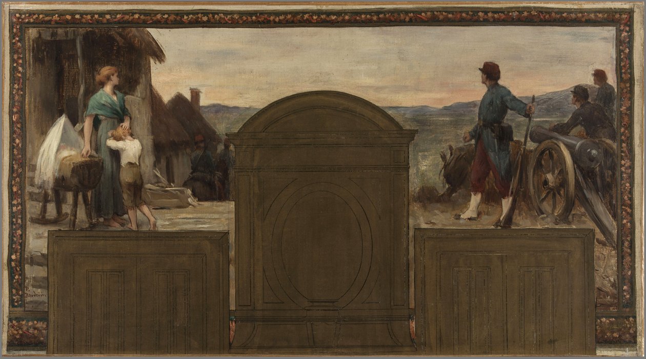 Esboço para a Câmara Municipal de Saint-Maur-des-Fossés: Maternité et Patrie - La défense de la Patrie, em 1883 (óleo sobre tela (armadura)) de Paul Albert Baudouin