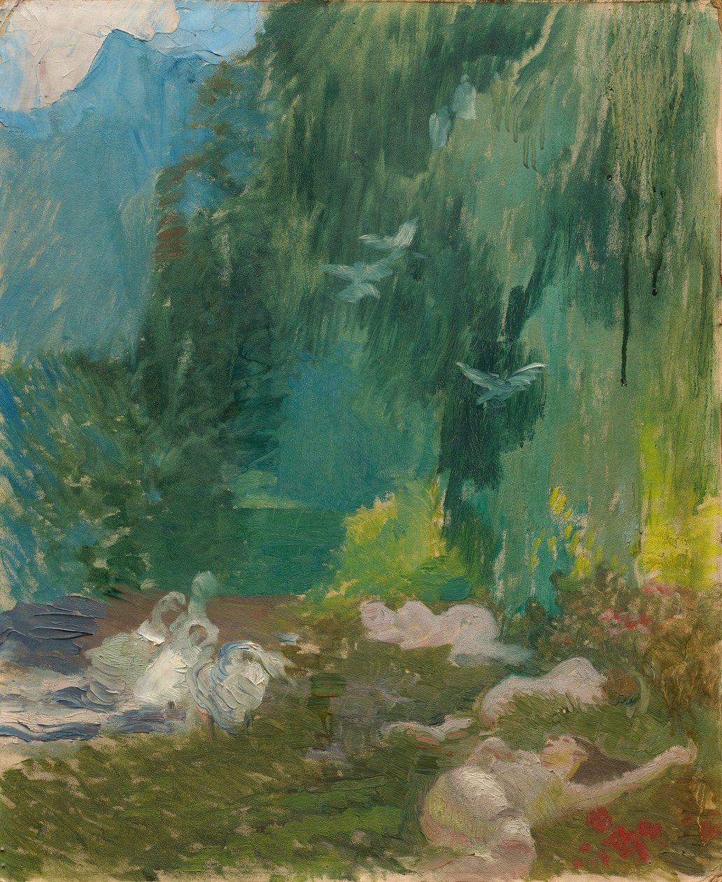 A Siesta, c.1890-1920 (óleo sobre tábua) de Paul Albert Besnard