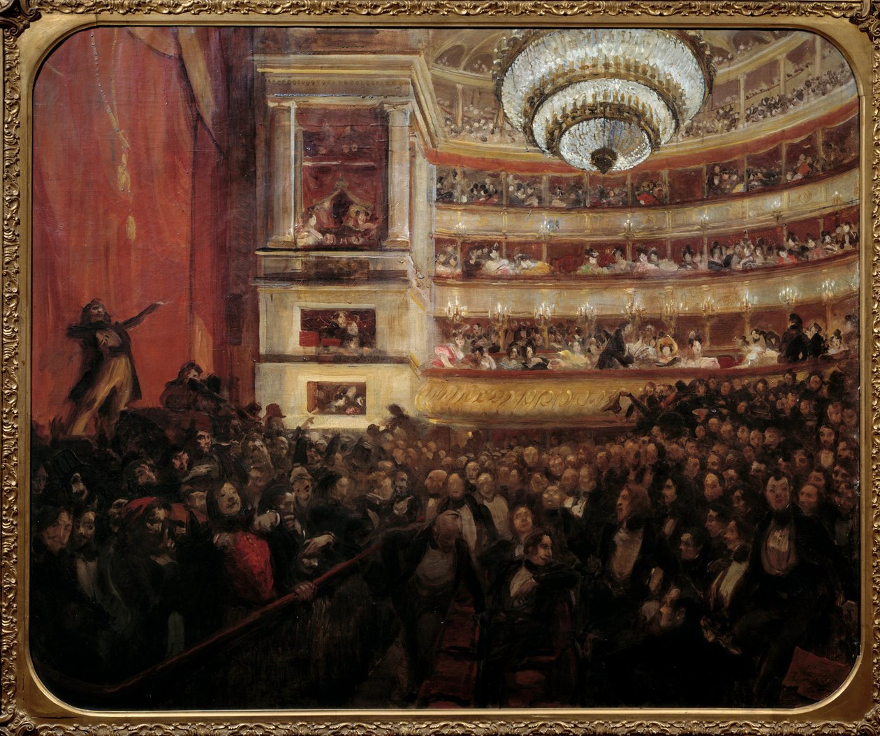 Estreia da peça "Hernani" de Victor Hugo (1802-1885) na Comedie Francaise, em 25/02/1830. Pintura de Paul Albert Besnard (1849-1934) Sol do século XIX. 1,05x1,22 m Paris, casa Victor Hugo de Paul Albert Besnard
