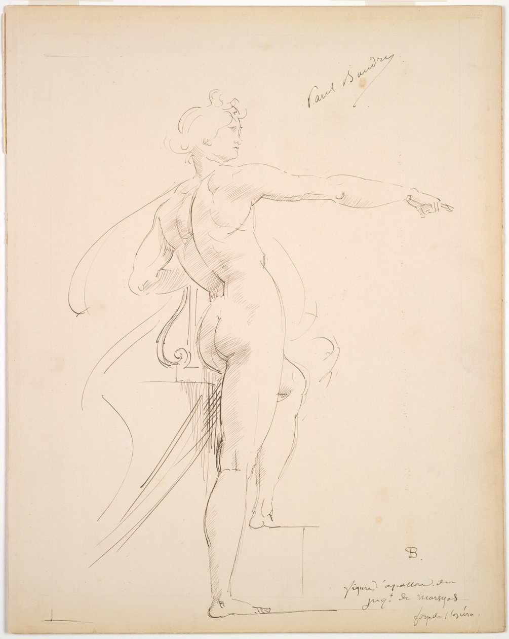 Estudo de Apollo para Marsyas (reto); Rosto de perfil (verso) de Paul Baudry