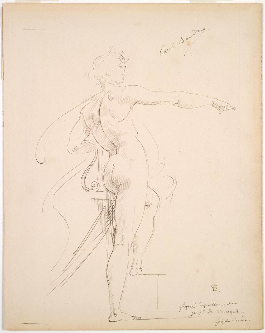 Estudo de Apollo para Marsyas reto, Face in Profile verso, final da década de 1860. de Paul Baudry