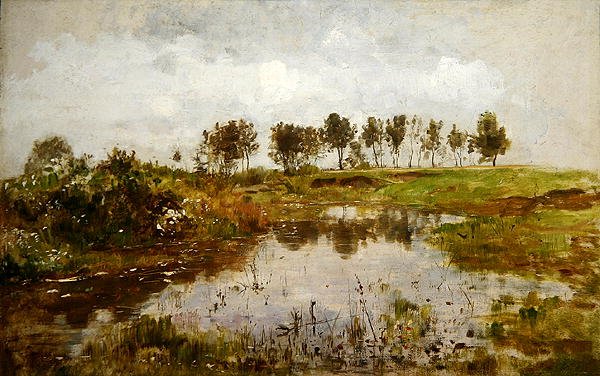 Uma Paisagem perto de Dachau com um Lago em Primeiro Plano (óleo sobre cartão) de Paul Baum
