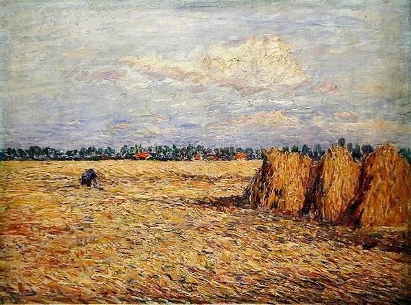 Paisagem plana com Campo de Grãos Colhidos (óleo sobre tela) de Paul Baum