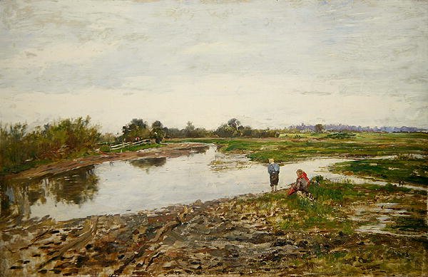 Paisagem com três figuras (óleo sobre madeira) de Paul Baum