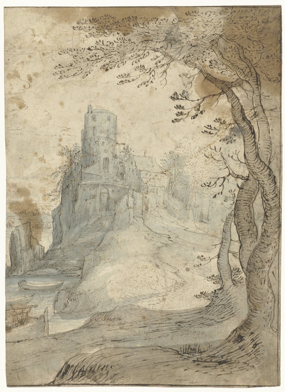 Paisagem com um castelo em uma rocha de Paul Bril (circle of)