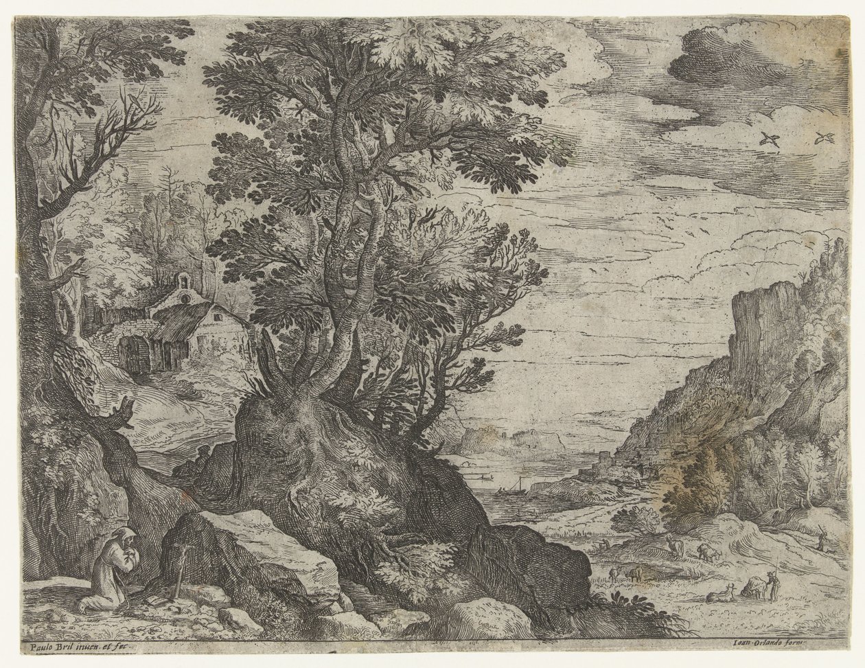 Paisagem de montanha com ermitão orante de Paul Bril