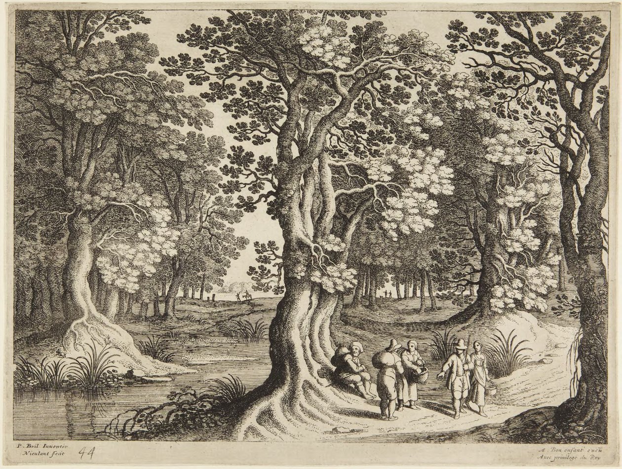 Floresta com cinco pessoas de Paul Bril