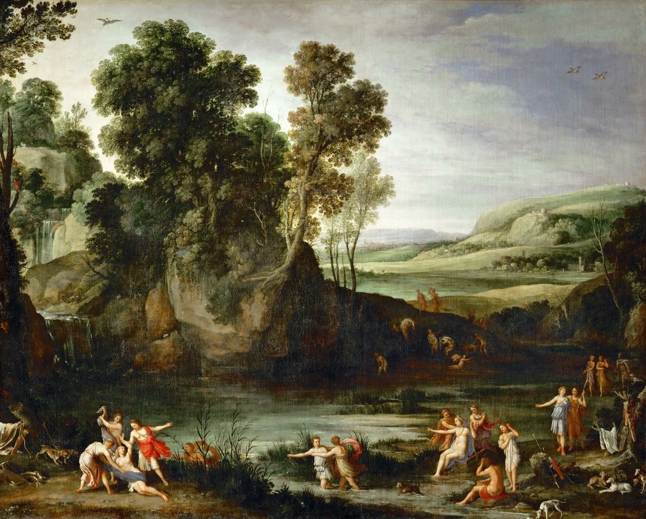 Francês:  Diane découvrant la grossesse de Callisto Paisagem com Diana descobrindo a gravidez de Callisto de Paul Bril