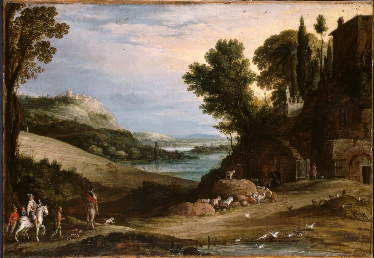 P.Bril, Italicising Landscape w. Falcoaria / Pintura de Paul Bril