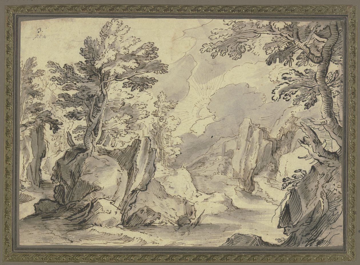 Paisagem rochosa com árvores de Paul Bril