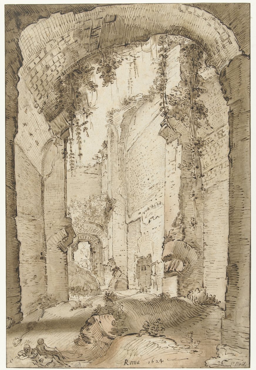 Ruínas do palácio de Septimus Severus no Palatino de Paul Bril