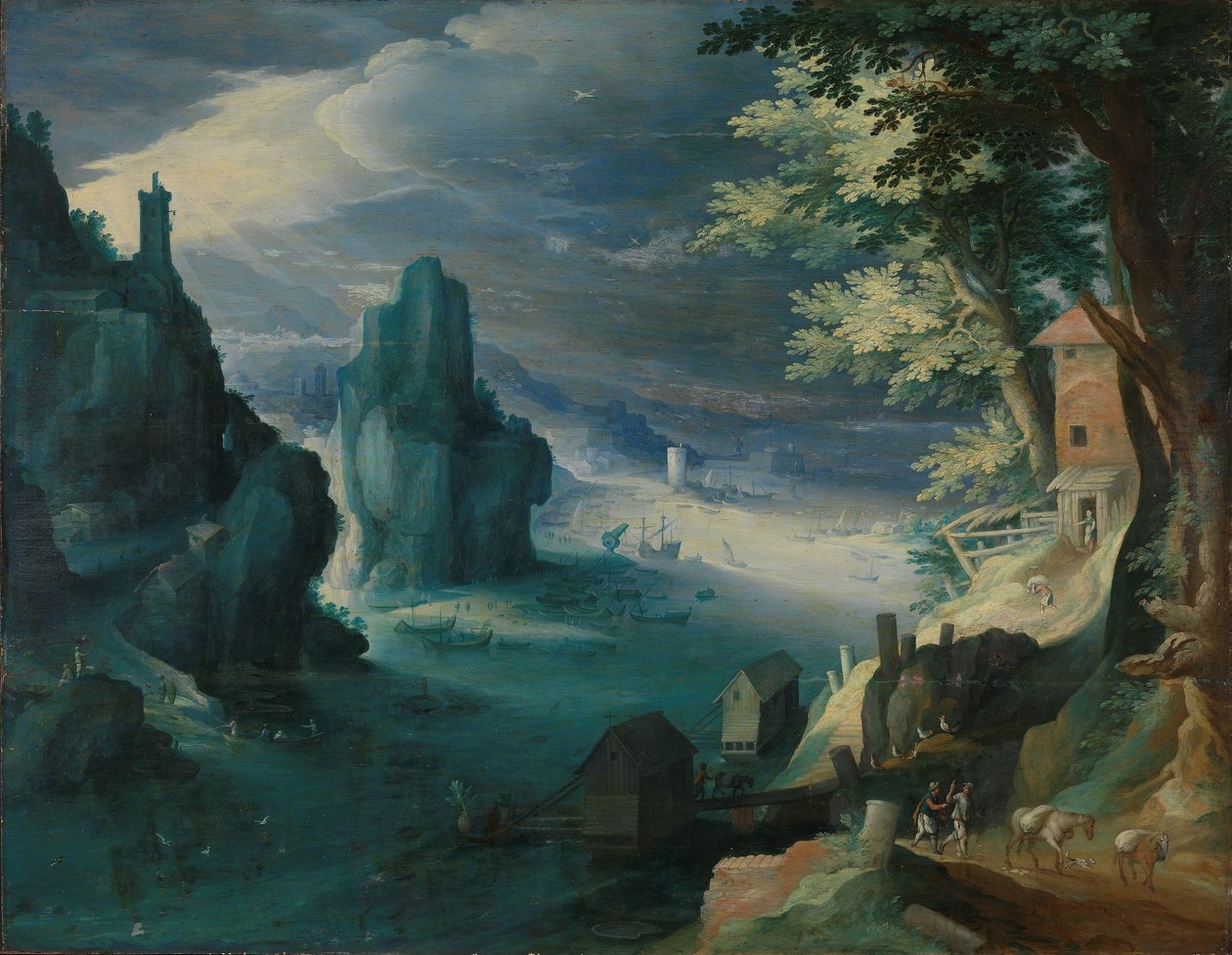 Navios numa costa rochosa de Paul Bril