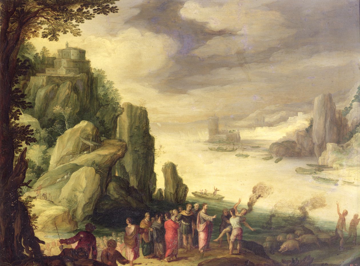 Cristo expulsando demônios (óleo em cobre) de Paul Bril