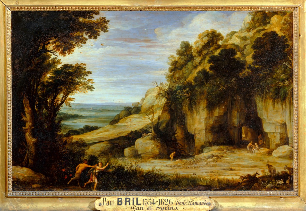 La Nymphe Syrinx poursuivie par Pan et bientôt changee en roseau - A ninfa Syrinx perseguida pelo deus Pã e em breve transformada em ... de Paul Brill or Bril