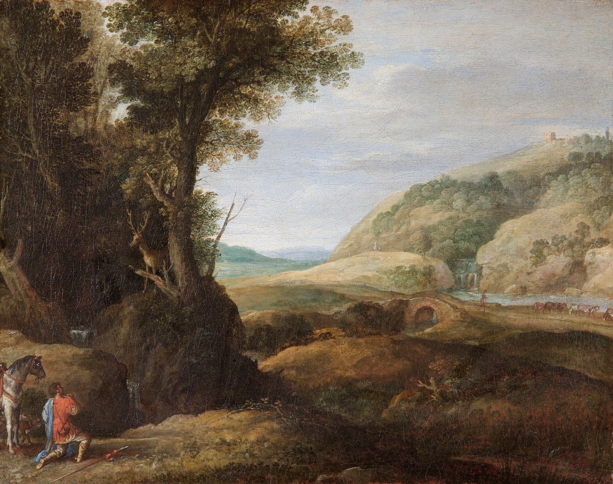 Paisagem com St. Hubert e o Stag, c.1615 (óleo sobre tela) de Paul Brill or Bril