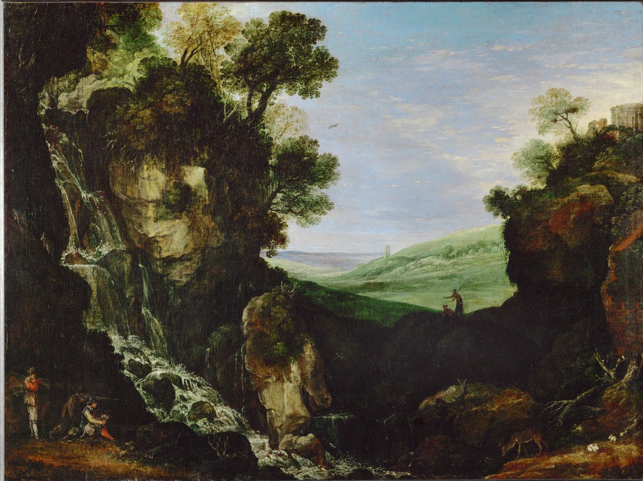 Paisagem com cascata e templo de Vesta em Tivoli de Paul Brill or Bril